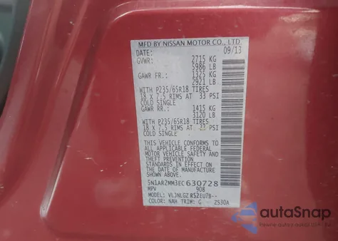 2014 Nissan Pathfinder Sl z USA, uszkodzony, nr VIN 5N1AR2MM3EC630728